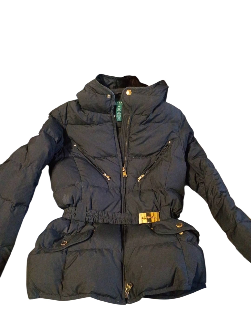 Ralph Lauren Classic Black Quilted Belted Puffer Jacket - Women's Size XS Euc